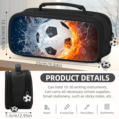 Image of Soccer Pencil Case for Boys - Large Pencil Pouch for Boys with Zipper Compartments & Handle - Big Capacity Pen Organizer Box Bag for Kids Teens School Supplies