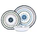 Melamine Dinnerware Set-12 Piece Melamine Plates and Bowls Sets,Service for 4,Outdoor and Indoor Use,Unbreakable, Dishwasher Safe,Rustic Blue
