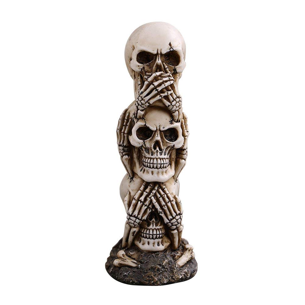 Hear-no, See-no, Speak-no Evil Skull Statue Sculpture Figure Skeleton