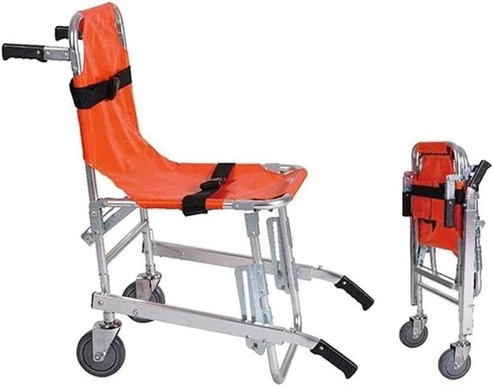 Silla de escalera plegable para evacuación de emergencia, aluminio ligero con hebillas de liberación rápida y 2 ruedas, ideal para ancianos y bomberos