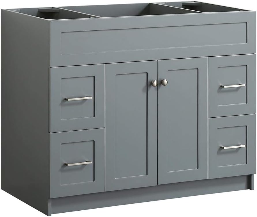 ARIEL 42" Inch Vanity Grey Base Cabinet with 2 Soft Closing Doors and 4 Full Extension Drawers - Hamlet Series F043S-BC-GRY