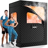X-Vcak Tragbare Dampfsauna für 2 Personen, große Saunakiste, Saunazelt, Saunakiste mit 2 Dampfgarern, 2 Klappstühlen, 180,3 x 124,5 x 91,4 cm, Schwarz