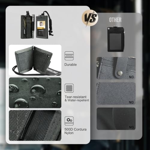 Image of OneTigris Tactical ID Card Holder Hook & Loop Patch Badge Holder Neck Lanyard Key Ring and Credit Card Organizer (Shadow Gray-500D Codura)