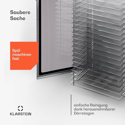Klarstein Dörrgerät, Dörrautomat für Gemüse, Obst, Pilze & Fleisch, 2000W Edelstahl-Dörrautomat, Trockenautomat mit 20 Metallgitter, Dörrgerät mit 24H Timer & Touch-Display, Food Dehydrator – Bild 8