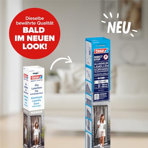 tesa INSECT STOP Aluminium Lamellen Vorhang Premium - teleskopierbarer Insektenschutzvorhang - für Balkon- und Terrassentüren - einfache Montage ohne Bohren - 95 x 220 cm - Anthrazit (Durchsichtig)