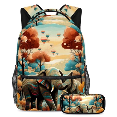 Cartable éléphant coloré lot de 2 sacs à dos de voyage mixtes