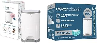 Dekor Mini Hands-Free Diaper Pail | Just Step – Drop – Done | Doesn’t Absorb Odors | 20 Second Bag Change | Most Economical Refill System | White & Classic Biodegradable Refill Two Count