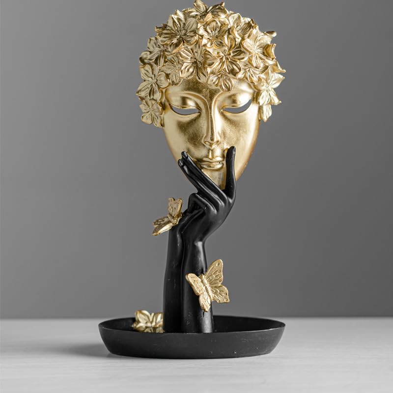 Estatua Moderna Abstracta de Rostro con Mariposas Doradas