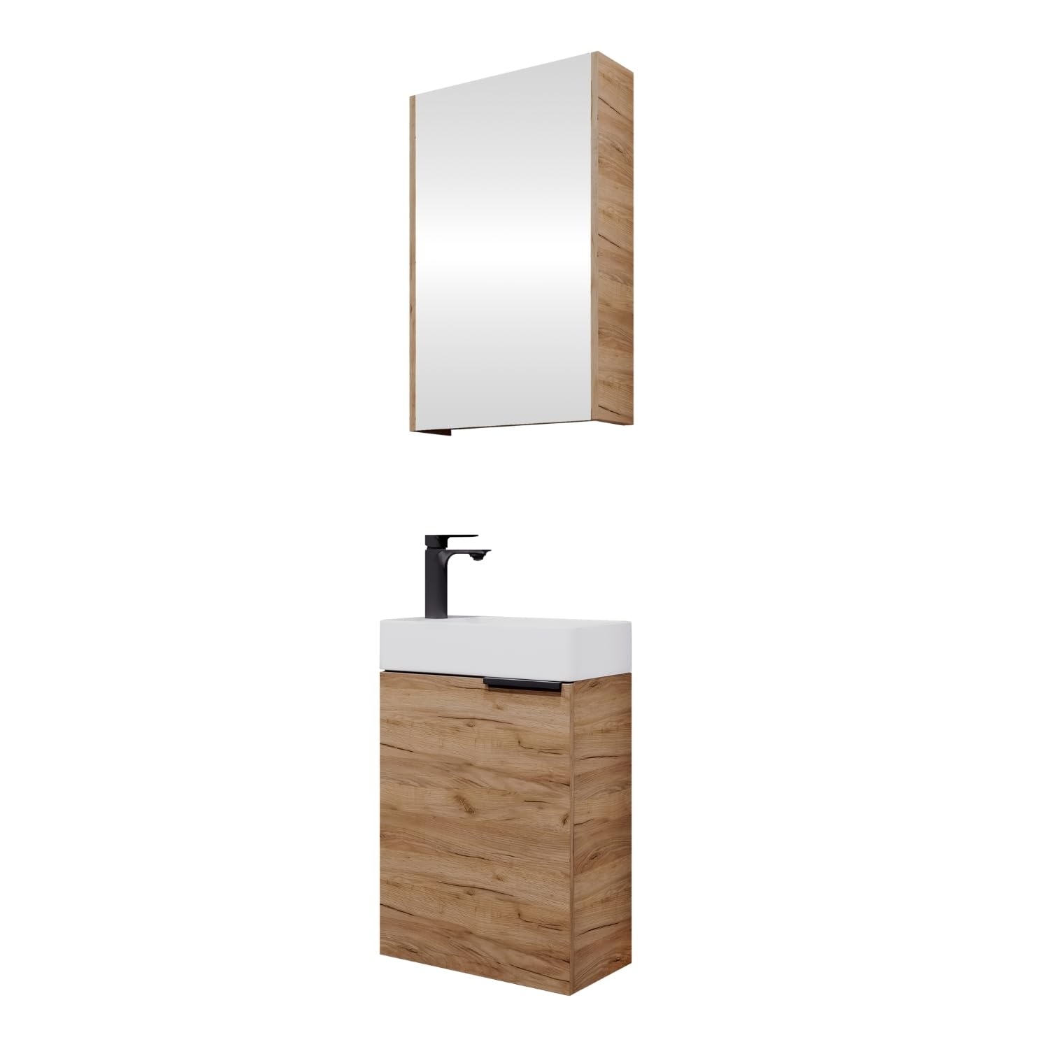 Planetmöbel Meuble sous lavabo avec Armoire de Toilette Ensemble de Meubles de Salle de Bain 40 cm pour Salle de Bain WC invités Chêne doré
