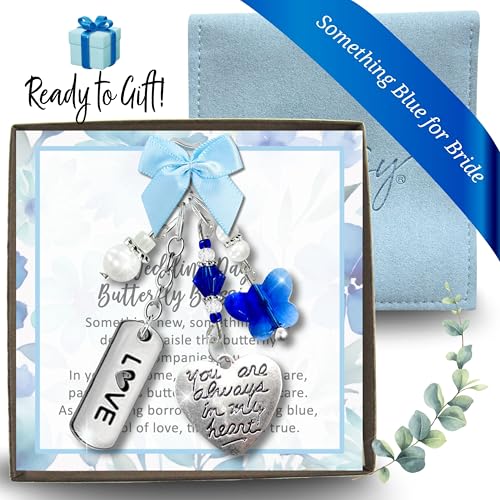 Gutsy Goodness Something Blue Always In My Heart Butterfly Gift For Bride, Handmade Royal Blue Pendant Wedding Bouquet Love Charm, Bonus Jewelry Travel Pouch Accessory Set, Bridal Shower From Mom | Gutsy Goodness thumb #5