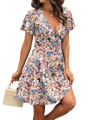 Image of RUMIA Women Casual Dresses Wrap V Neck Dress A-Line Summer Sundress Fashion