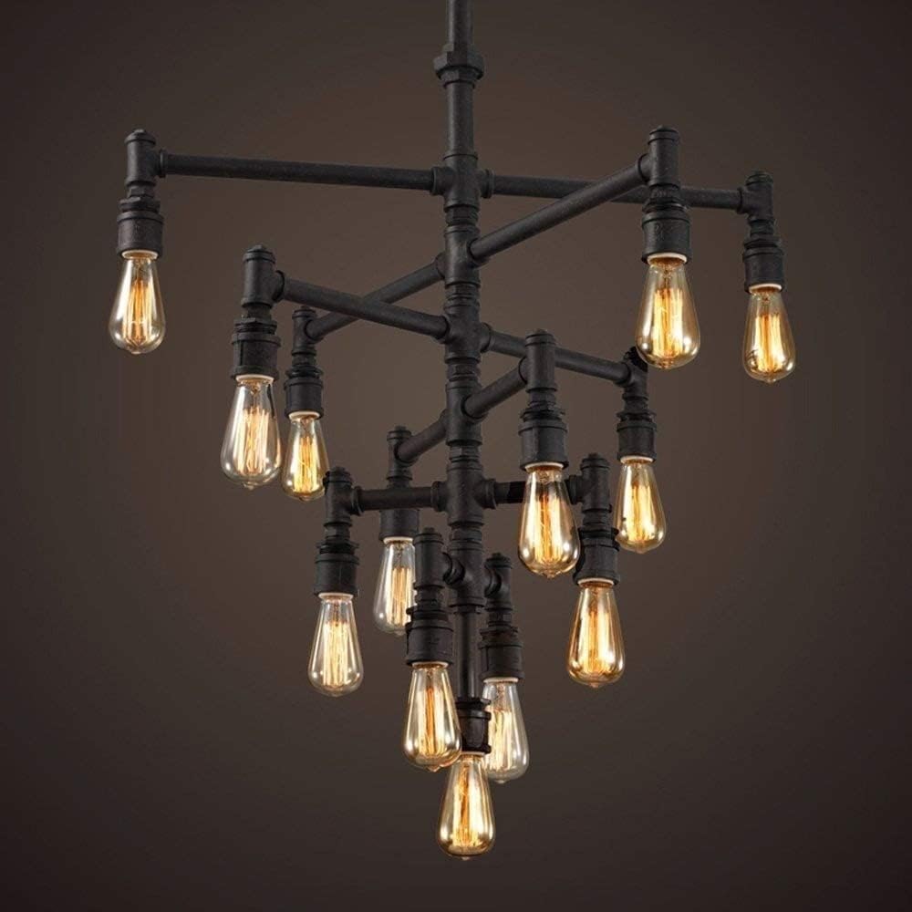 LWOMAN Matte Black Pendent Lighting Water Pipe Chandelier Industrial Retro Hanging Light for Foyer Hallway Entrance Farmhouse Dining Room