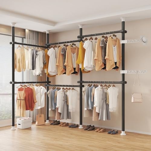 Perchero ajustable para colgar en el techo, extensible, para armarios, altura de 110 a 310 cm, perfecto para dormitorio, sala de estar, cocina, baño, entrada.