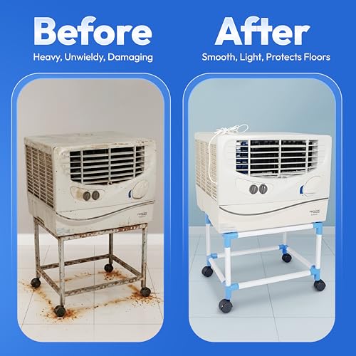 Image of Mumma's LIFE Heavy-Duty Cooler Stand with Wheels | Metal Trolley for Home & Outdoor | Rust-Resistant Black Finish | 360 Rotating Wheels | 100kg Load Capacity | Cooler Movable Stand (OFF WHITE)