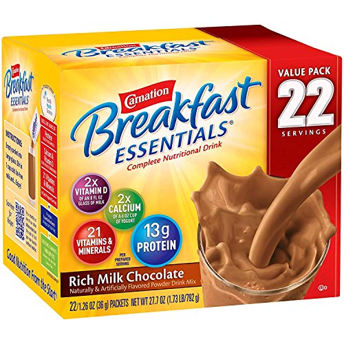 Carnation Breakfast Essentials Complete Nutrition Drink Powder, Rich Milk Chocolate,1.26 Ounce,22 Count (Pack of 2)