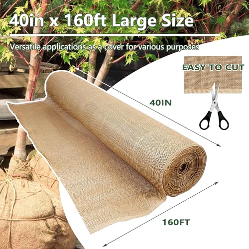Image of Burlap Fabric Roll 40 inch x 160 Feet, Natural Jute Tree Wrap for Garden, Landscaping & Plant Protection