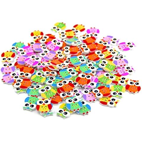 Pack of 50 Colourful Owl Wooden Buttons Cover