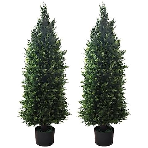 Artificial Topiary Tree 2-Set - Realistic Faux Cedar Pines Cover