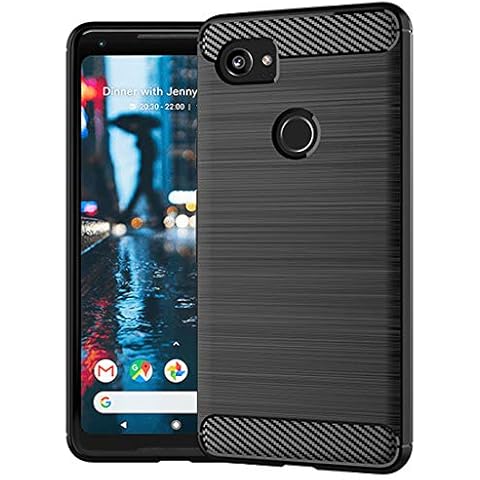SNOSHO Google Pixel 2 XL Slim Case, Thin Soft Flexible TPU Silicone Skin Rubber Carbon Fiber Anti-Scratch Shockproof Protective Cover for Pixel 2XL,Brushed Black Cover