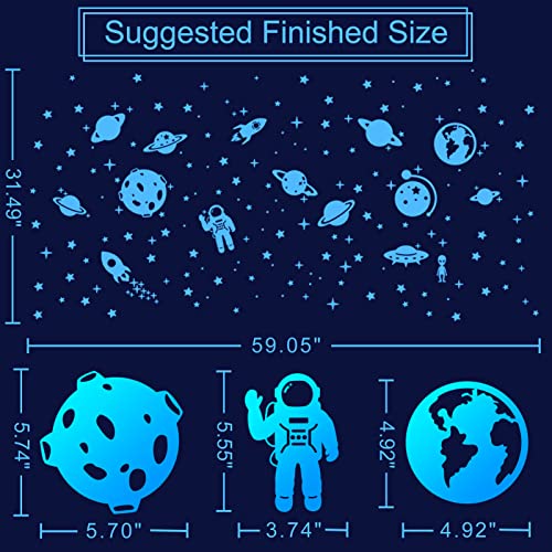 Glow In The Dark Stars For Ceiling, Solar System Wall Stickers For Kids, Planet Wall Decals, Glowing Stars, Space Decor For Boys Room, Galaxy Astronaut Rocket Spacecraft Alien Decoration (Blue) #TOP5