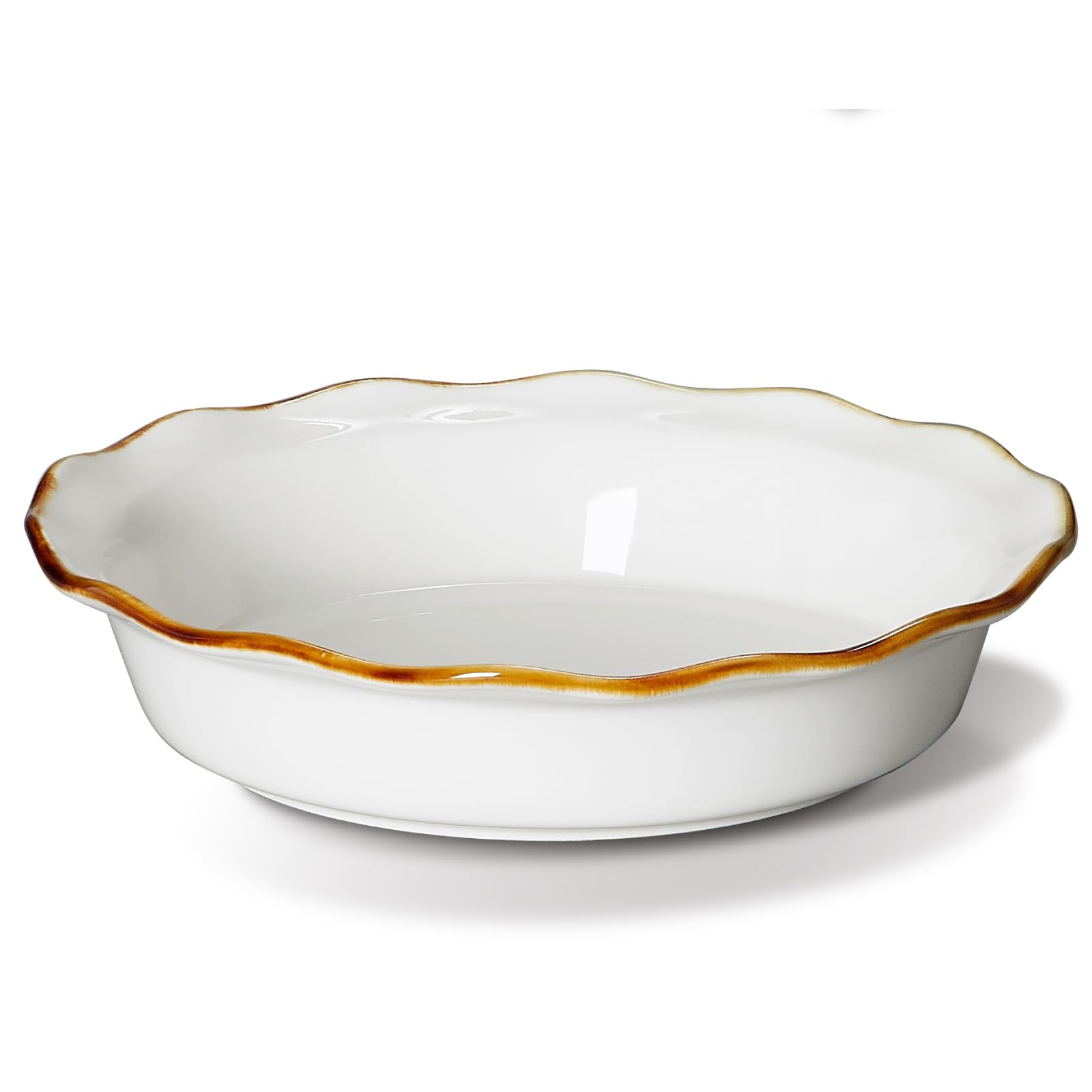 ONEMORE Moule à tarte en céramique de 22,9 cm de profondeur - Passe au four - Pour tartes au poulet, quiches et tartes, blanc rustique pour des croûtes parfaites - Grand plat de cuisson avec bord