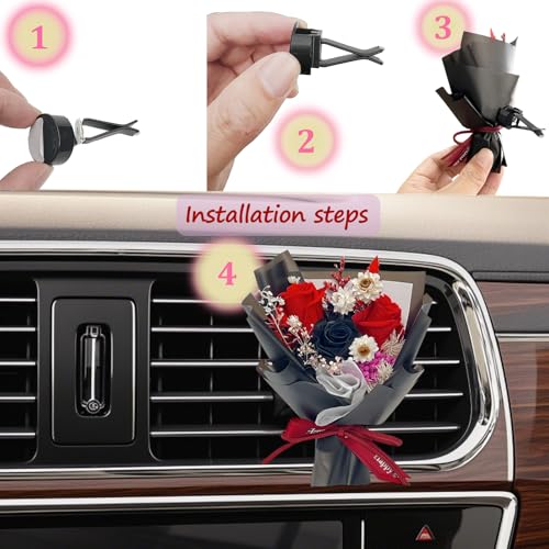 Image of Car Air Vent Flower Bouquet - Elegant and Stylish Car Decor, Universal Fit for Most Vehicles (Red, Rose)