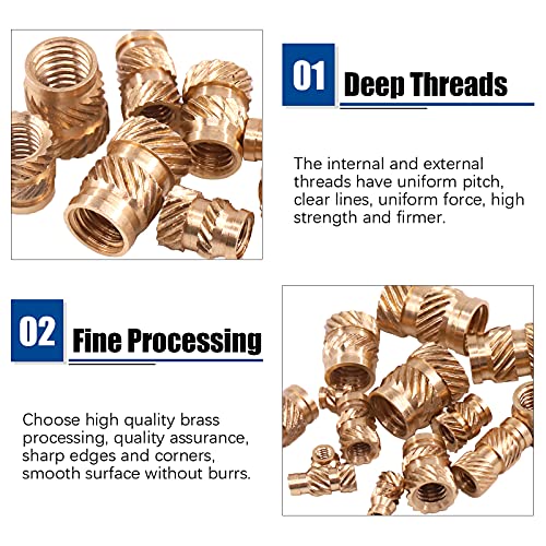 Glarks 145Pcs M2 M3 M4 M5 M6 Female Thread Knurled Nuts Brass Threaded Insert Embedment Nuts Assortment Kit for 3D Printer - Image 3