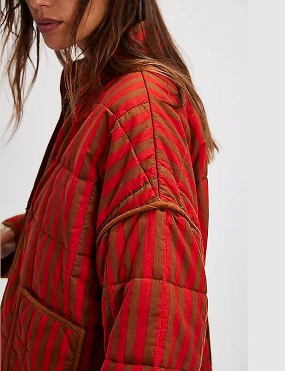 Womens Cropped Floral Puffer Jacket Lightweight Open Front Long Sleeve Padded Quilted Coat with Pockets - Image 2