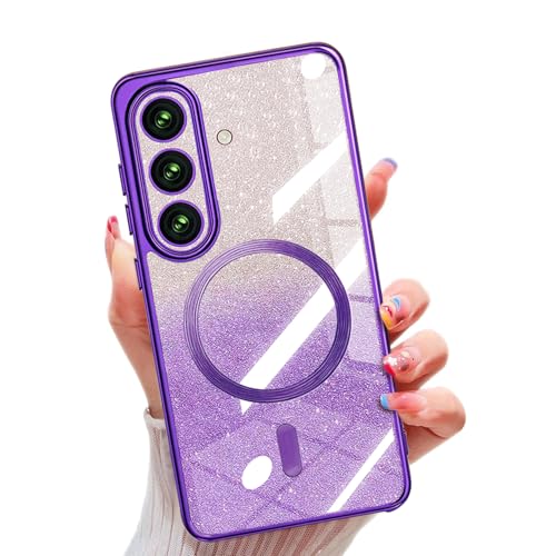 Image of Misscase for Samsung Galaxy S26 Case Compatible with MagSafe,Built-in Camera Lens Protector Full Protection Soft TPU Anti-Scratch Anti-Fingerprint Magnetic Glitter Slim Case Cover Purple