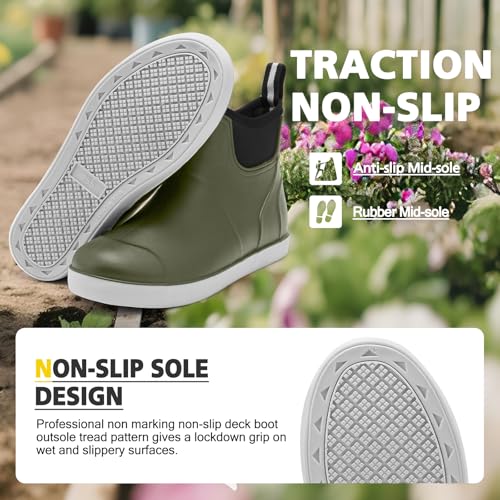 Image of Women's Deck Boots, Rubber Rain Boots Chelsea Ankle Booties with Anti-Slip Sole Waterproof Fishing Shoes for Outdoor Work Garden Camping