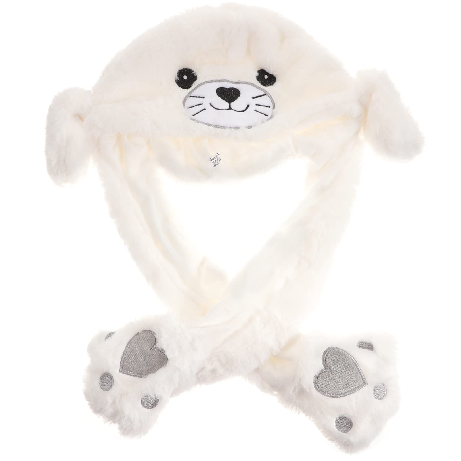 HEMOTON Plush Ear Moving Jumping Hat Girls Warm Plush Winter Caps Animal Fuzzy Hat Cute Fluffy Cap, Soft Warm HeadWear