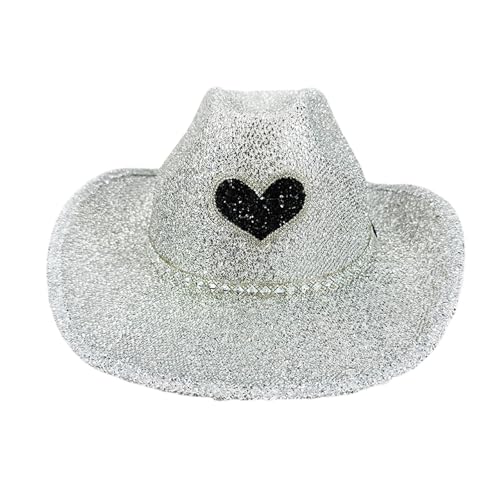 Generisch Livres de cowboy pour les fêtes. Large bord. Design brillant. Parfait pour les tenues élégantes. Peut être porté toute l'année. Films Vidéo, argenté, taille unique