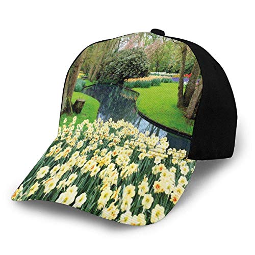 Sporthut Leichter Soft Run Cap Blumengarten im Erholungspark mit frischem Grasfeld und Teich-Naturszene