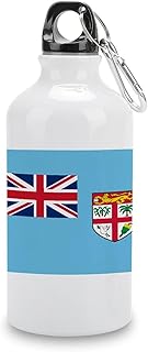 Fiji Flag Aluminum Water Bottle Fiji Portable Leakproof Travel Bottle with Hanging Buckle Tumbler for Hiking Camping Survival Travel 14 OZ