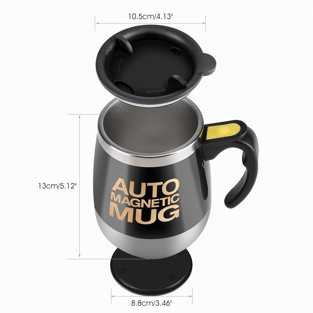 VBESTLIFE Tazza da caffè elettrica in acciaio inox, magnetica che si mescola da sola, per viaggi, ufficio, casa, ecc (nero)