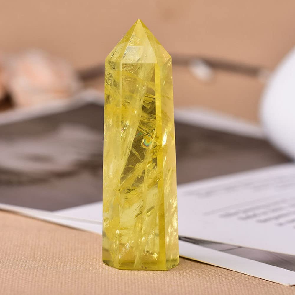 Point Améthyste et Cristaux Naturels : Tour Obélisque de Citrine en Pierre de Quartz 70-80mm