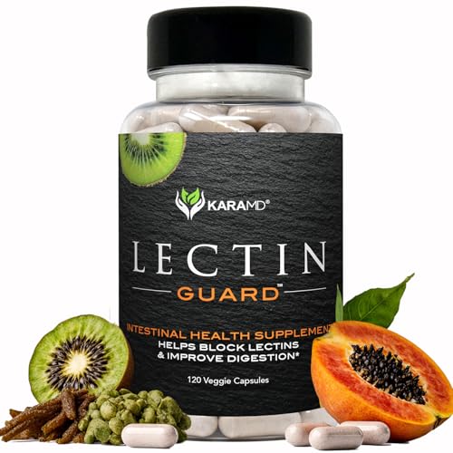 KaraMD Lectin Guard | Colon Cleansing Lectin Blocker | Slippery Elm Bladderwrack Sodium Alginate Okra Kiwi & Papaya | Gut Health for Women and Men Gluten Free 30 Servings