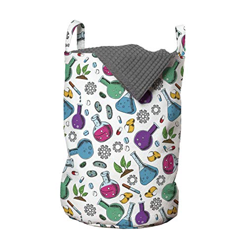 ABAKUHAUS Laboratorio Bolsa de lavandería, Las bacterias Chemicals Plant Cell, Cesta con asas Cierre de cordón para las lavanderías, 33 x 33 x 49 cm, Multicolor