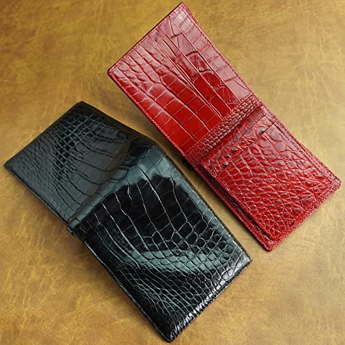 Image of HATA Black Red Bifold Leather Wallet for Men, Exotic Double-Sided Leather Wallet with RFID Blocking & ID Window Credit Card Holder, Handmade Gift for Birthday, Anniversary, Father's Day VILE-212