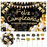 Pancarta Feliz Cumpleaños Gigante 185x115 cm - Photocall Decoracion Cumpleaños - 30 Globos Banner Fiesta -12 stickers Adultos Fiesta Fotocoll Telon de Fondo cartel celebracion Happy Birthday
