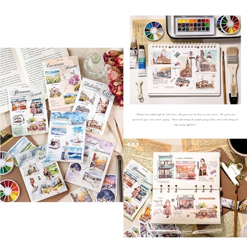 180PCS Washi Paper Travel Sticker Set Season Scenery Stickers for Scrapbooking Traveller Journals Planners Calendar Art Project Arts Crafts Junk Bullet Journaling Water Bottles Scrapbook - Image 3