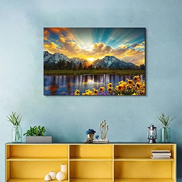 Decorazione da parete con girasole per soggiorno, grande natura, tela da parete Grand Teton, paesaggio montano, stampe fotografiche per foto, parco nazionale, decorazione per la casa, 61x91 cm