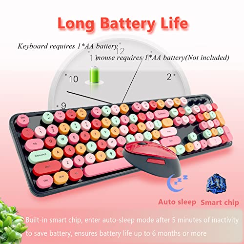 Image of Wireless Keyboard and Mouse Combo, Ergonomic Cute Retro Typewriter Full Size Colorful USB Cordless Keyboard Mouse Set for Gaming and Office (Red)