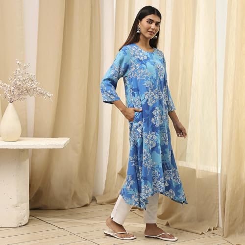 Image of BIBA Women Rayon Viscose Straight Fit Straight Printed Kurta