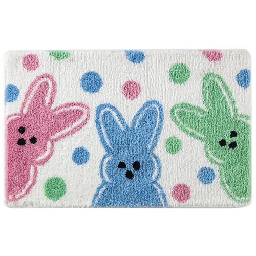 Moutina Easter Peeps Bunny Bathroom Rug 16x24 Inch Spring Soft and Absorbent Tufted Easter Bath Mat Non Slip Washable Easter Bathroom Decor Rug Holiday Decorations
