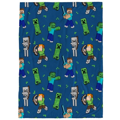 Jay Franco Kids Minecraft Plush Throw Blanket 130x150cm Soft & Cosy Fleece Throw for Bedroom & Sofa Décor Official Licensed Product Blue