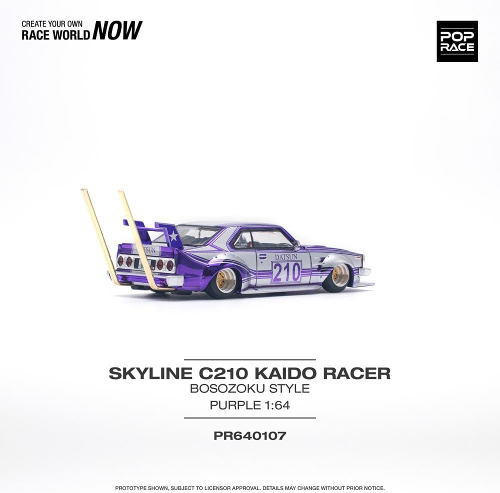 Diecast Model Car Compatible with Pop Race 1:64 Nissan Skyline C210 Kaido Racer Bosozoku Style Purple Chrome Silver Limited Edition PR640107