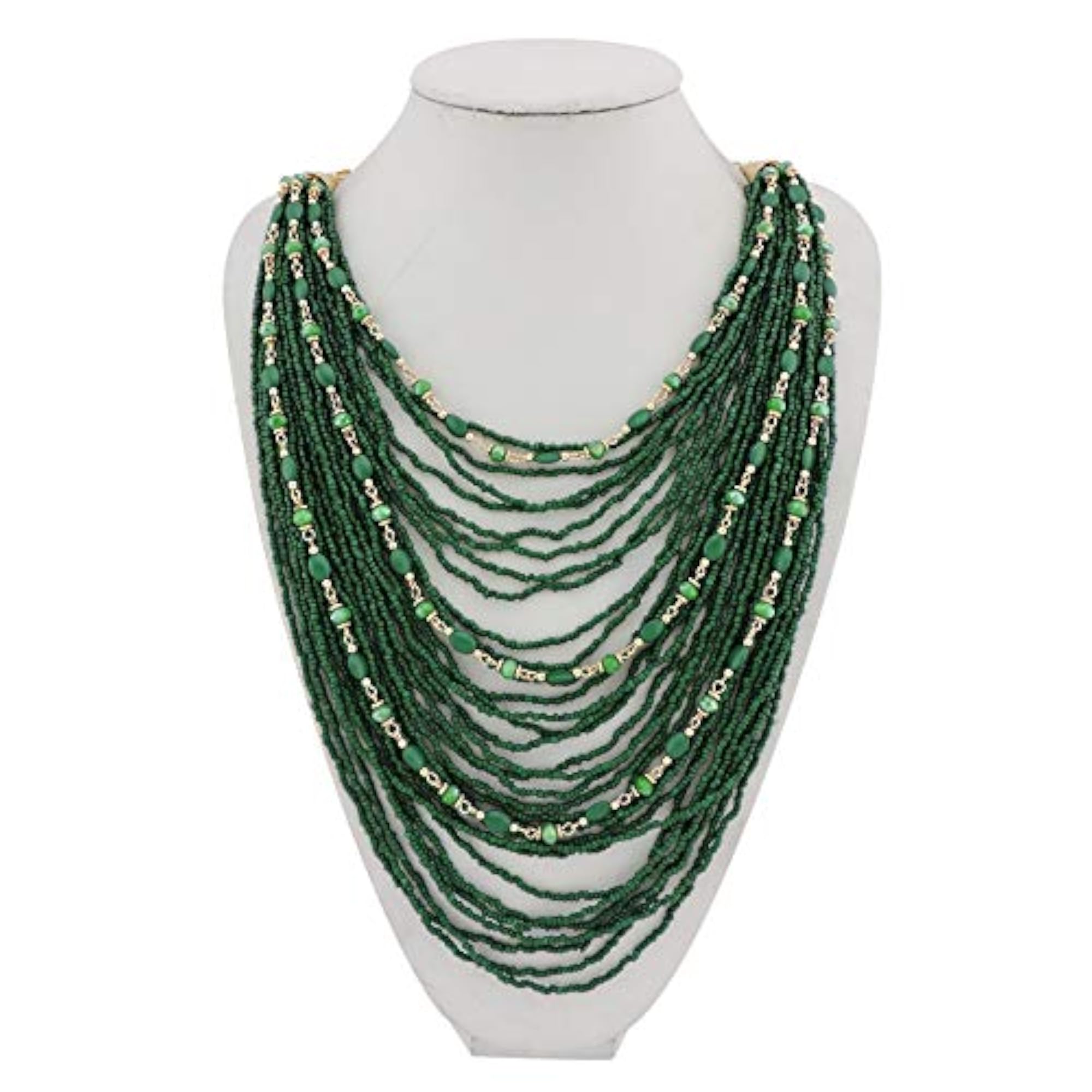 Multi-Layer Long Chain Chunky Bib Seed Beads Statement Necklace