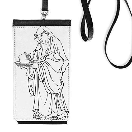 Porte-monnaie Bouddhisme Chinois et pochette téléphone noir en faux cuir suspendu