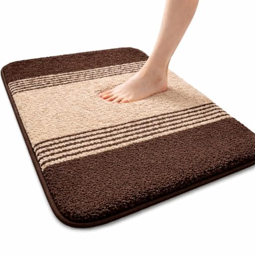 Image of HOWNICE Decore Microfiber Door Mats for Home Entrance Living Room | Anti Skid Doormats for Bathroom Entrance and Bedrooms | Main Door Mats for Entrance Mat (Stripe Mat Beige Brown)